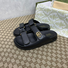 GG Slider Sandal with Double Black Leather