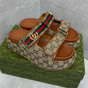 GG Platform Slider Sandal with Double Beige and Brown