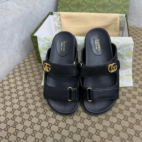 GG Slider Sandal with Double Black Leather