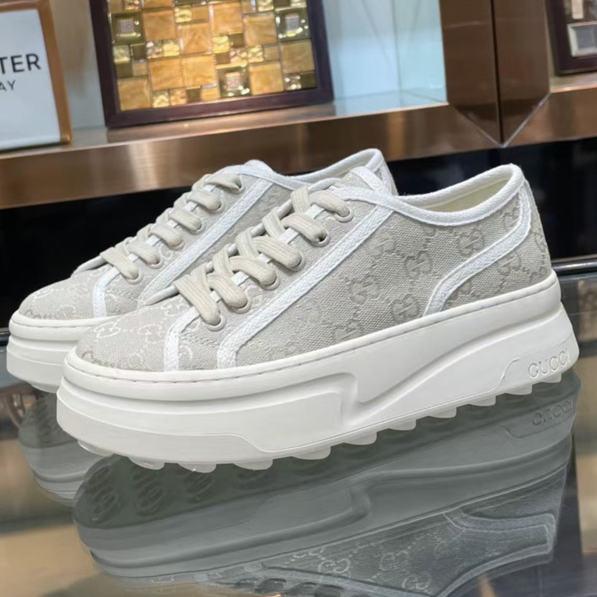 GG Canvas Sneakers with Gray and White Details