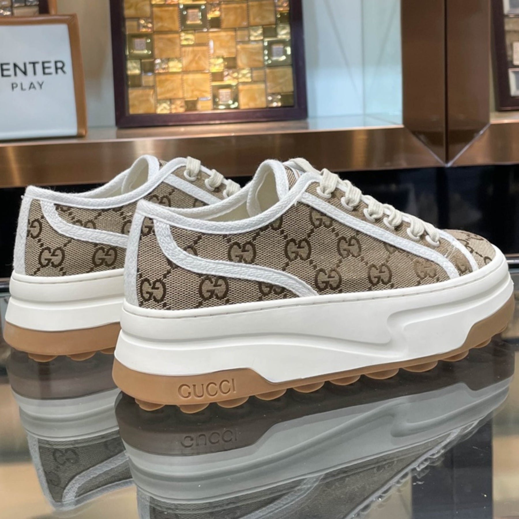 GG Canvas Sneakers with Beige Details and White Details