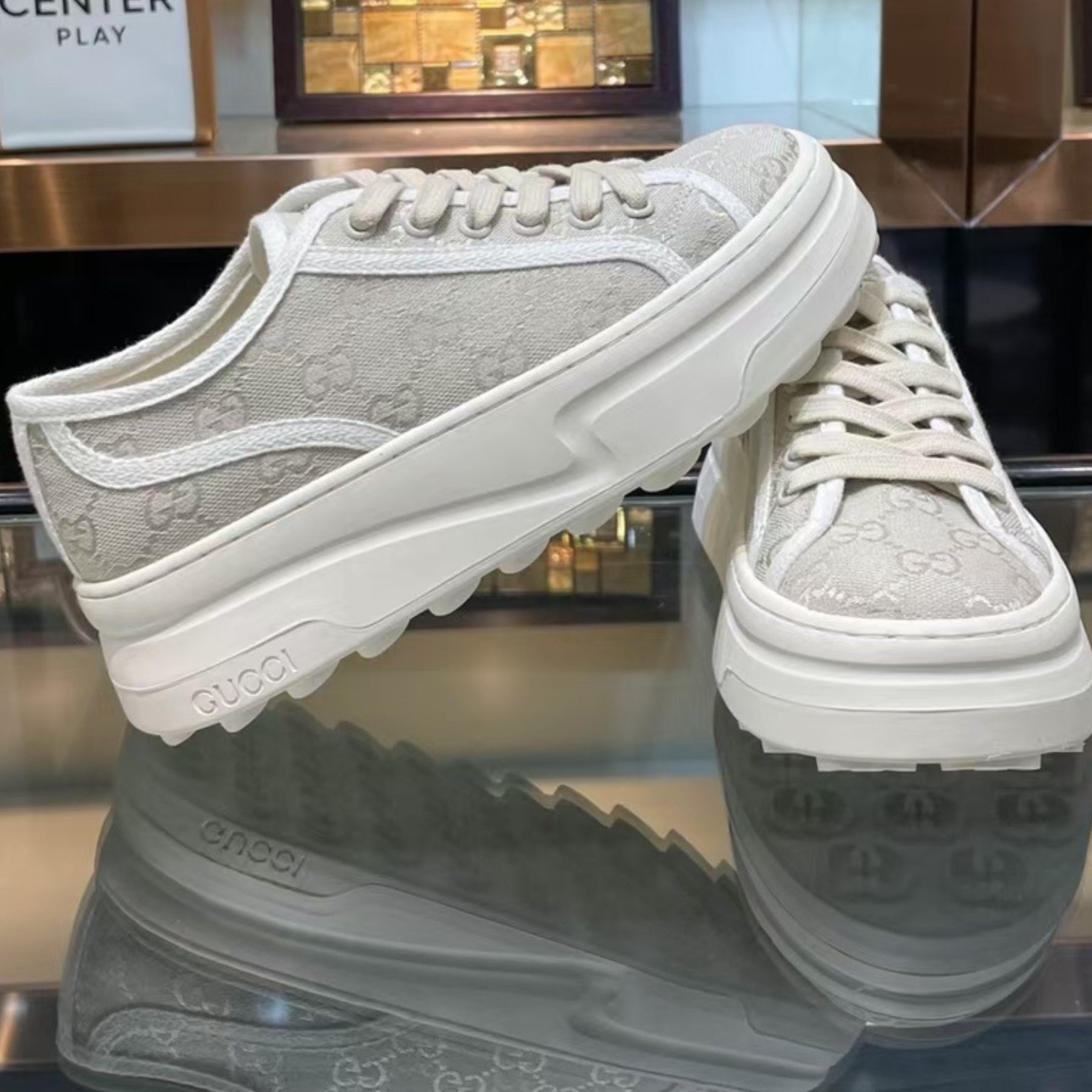 GG Canvas Sneakers with Gray and White Details
