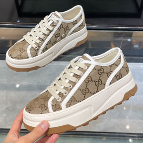GG Canvas Sneakers with Beige Details and White Details