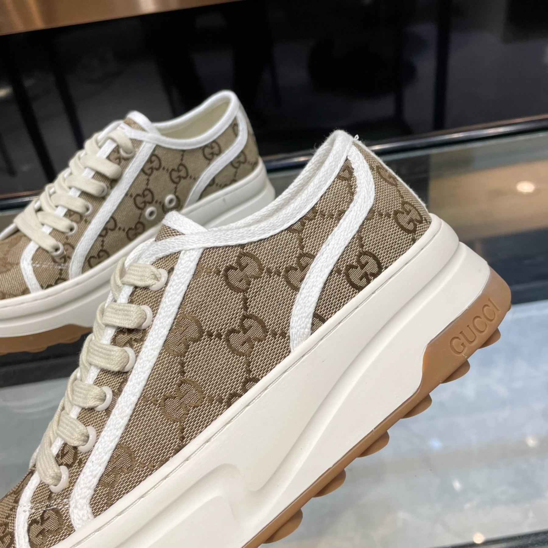 GG Canvas Sneakers with Beige Details and White Details