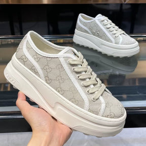 GG Canvas Sneakers with Gray and White Details