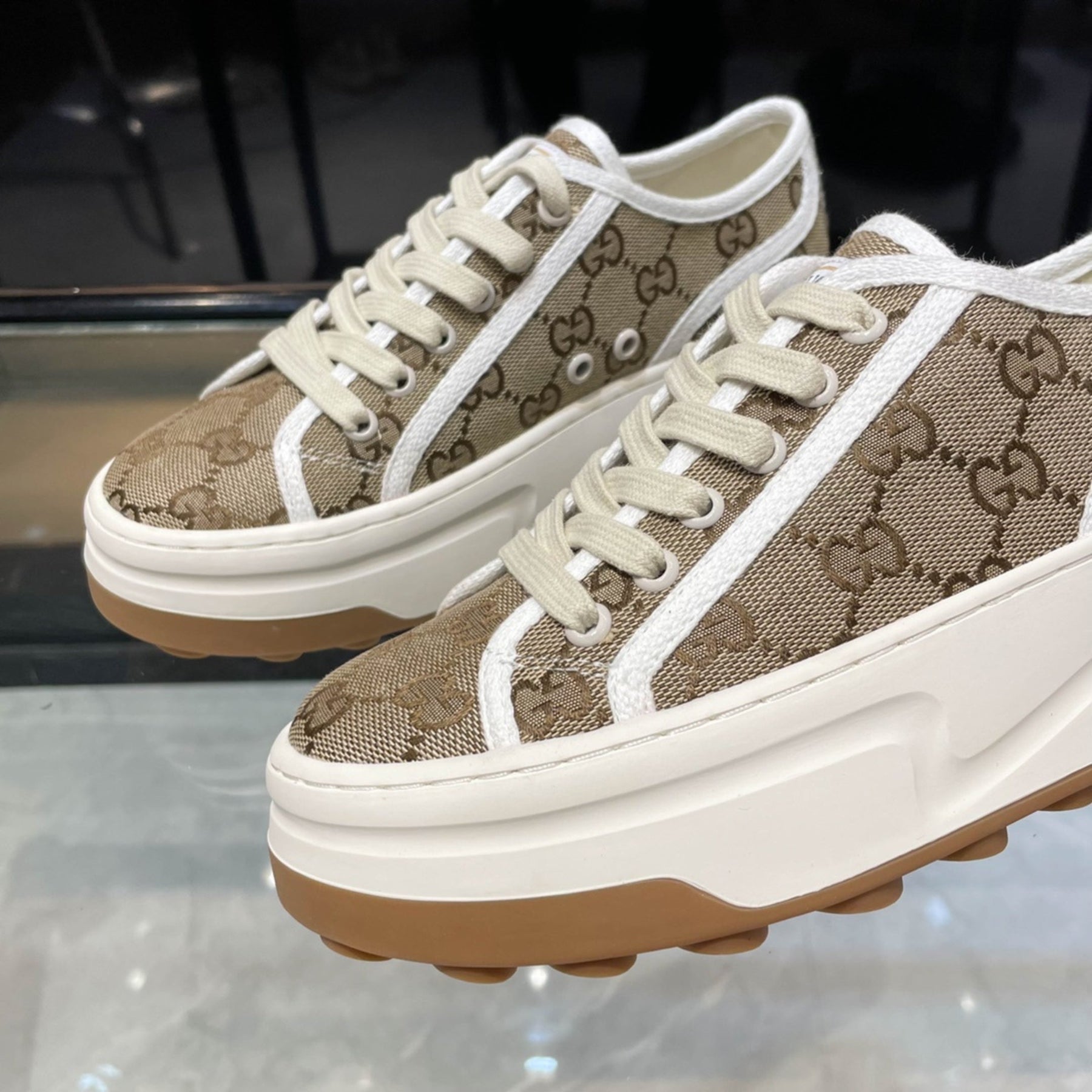 GG Canvas Sneakers with Beige Details and White Details